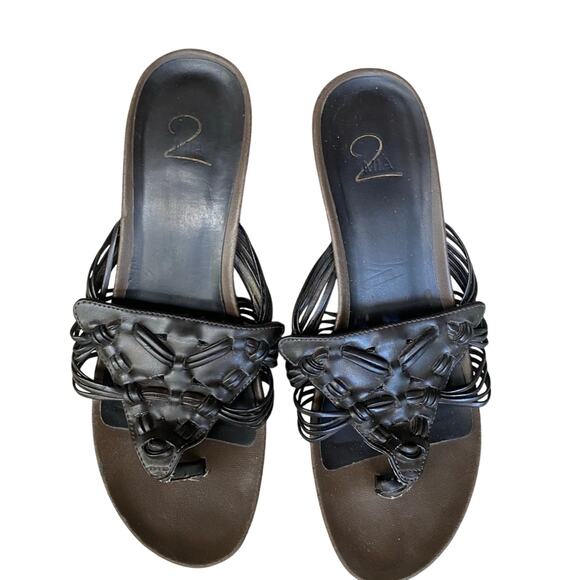 Mia 2 thing strappy sandal Chocolate Brown Kitten Heel Faux Leather Comfy Fall - Picture 1 of 5